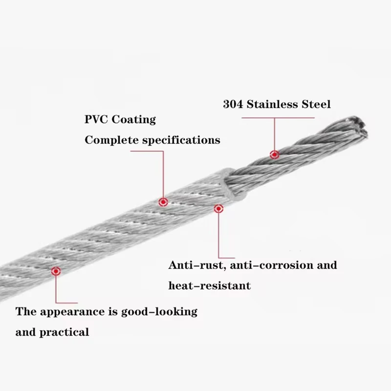 PVC Coated Cable With Loop Compression Customisable Rustproof 304 Stainless Steel Wire Rope Non-adjustable Slings 2PCS 1.5/2/3mm
