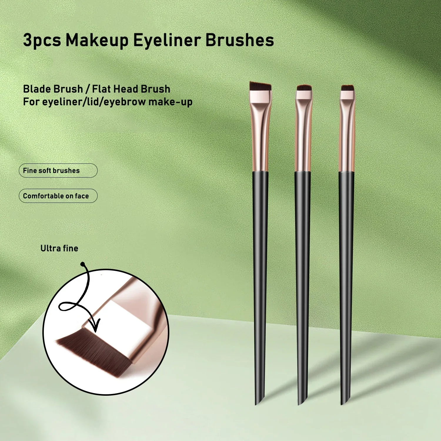 3PCS Blade Angled Head Outlining Eyeliner Brush Ultra Thin Flat Eyebrow Brushes Makeup Tool