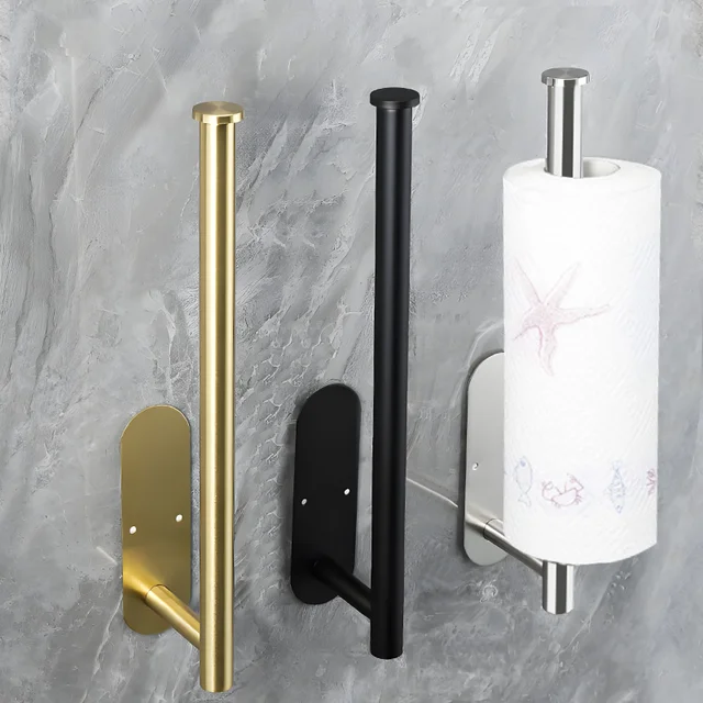 Porte-serviettes en papier en acier inoxydable, pour salle de bains et cuisine, sans poinçon, support mural en rouleau de serviettes en papier, support de rangement de toilettes auto-adhésif 1