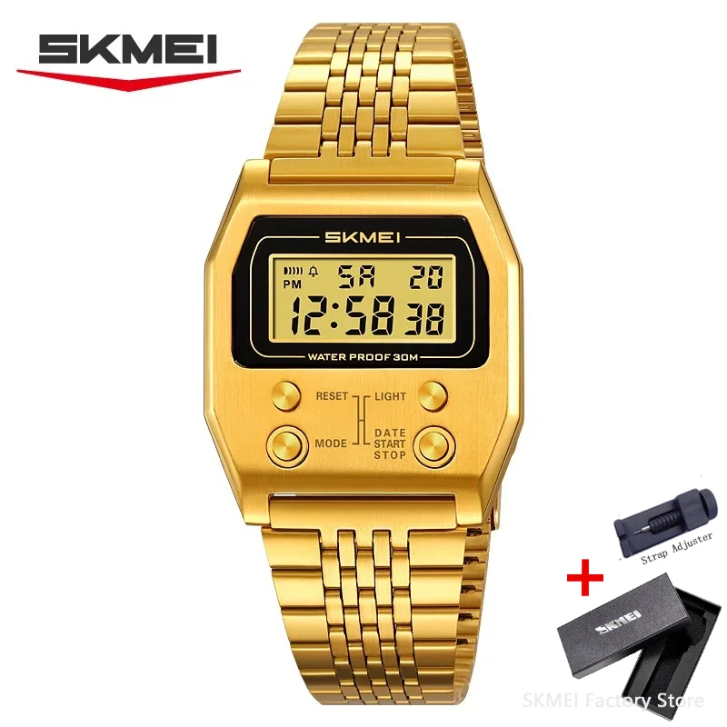 ตัวเลือกสินค้า นาฬิกาผู้ชาย SKMEI 2460 สไตล์เรโทร สายสแตนเลส กันน้ำ ไฟ LED ดิจิตอล