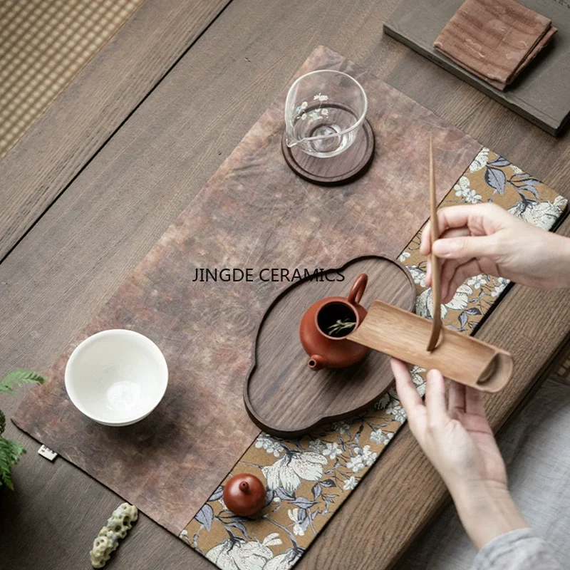 Chinese Tang Color Pattern Tea Table Mats Magnolia Flower Dry Brewing Tea Mat Splicing Thermal Insulation Zen Table Flag Cloth