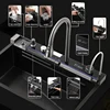 304 Stainless Steel Waterfall Kitchen Sink Large Single Slot Integrated Digital Display Faucet Set Soap Dispenser Cup Washer 2