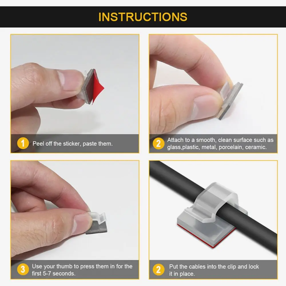Cable Organizer Cable Clip Cable Clamp Cable Tie Self Adhesive Cable Fixer Holder Plastic Wire Cable Clamp 50Pcs/set