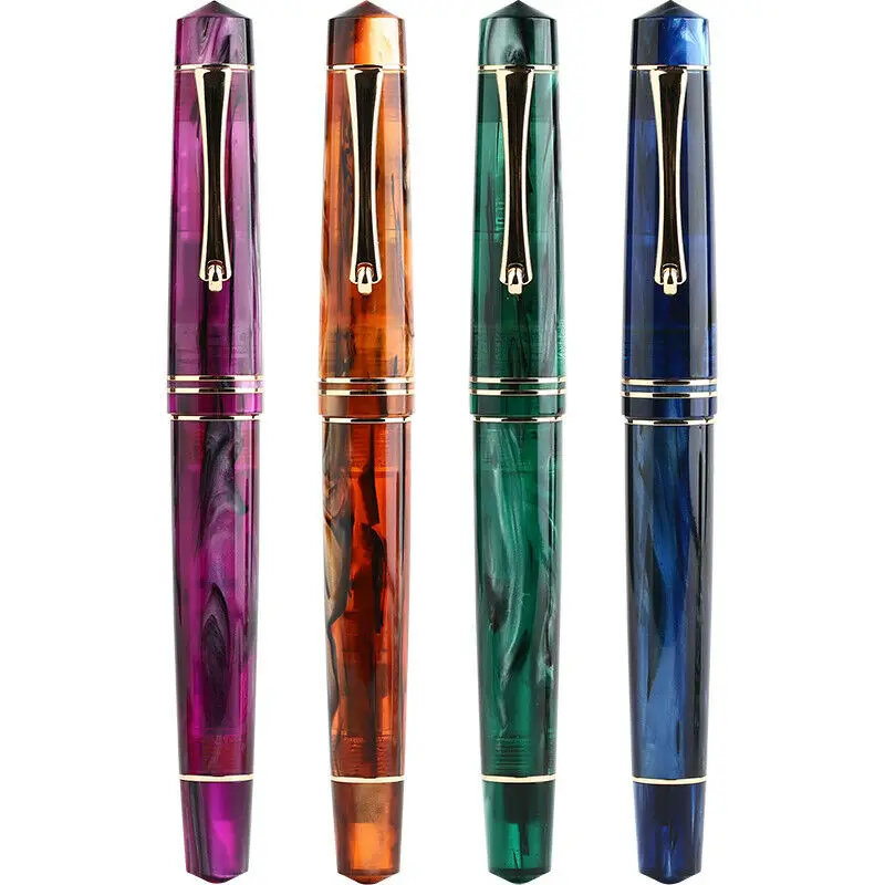 Majohn P136 Zuiger Vulpen Medium Penpunt met Doos, Donkerblauwe Hars Schrijfpen Set