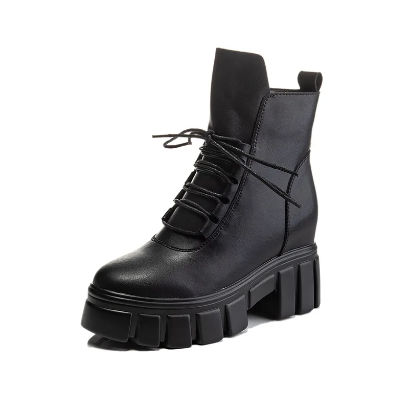 Waterproof Thick Bottom Women Boots Genuine Leather Platform Fur Ankle Boots For Women Winter Warm Shoes