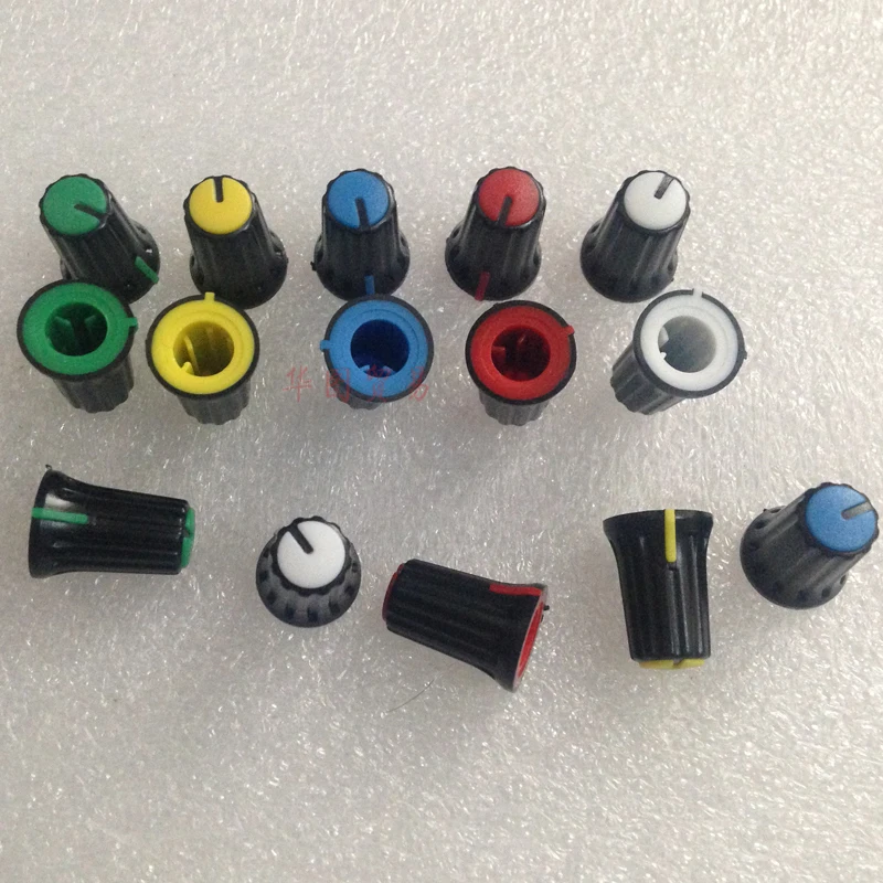 60pcs black half axle D hole potentiometer knob cap / mixer console audio volume adjustment switch knob 270 degrees