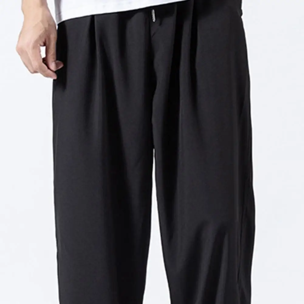 Solid Color Men Pants Ankle-length Smooth Wide Leg Ankle Tied Oversize Pants Sweatpants