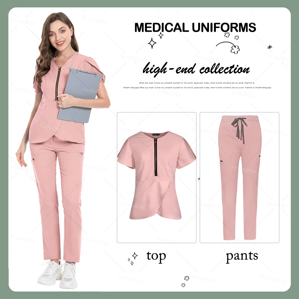 

New Design Hospital Sets Nursing Workwear Stretch Beautician Uniforms Medical Nurse Uniform Fit Women Scrubs Suits