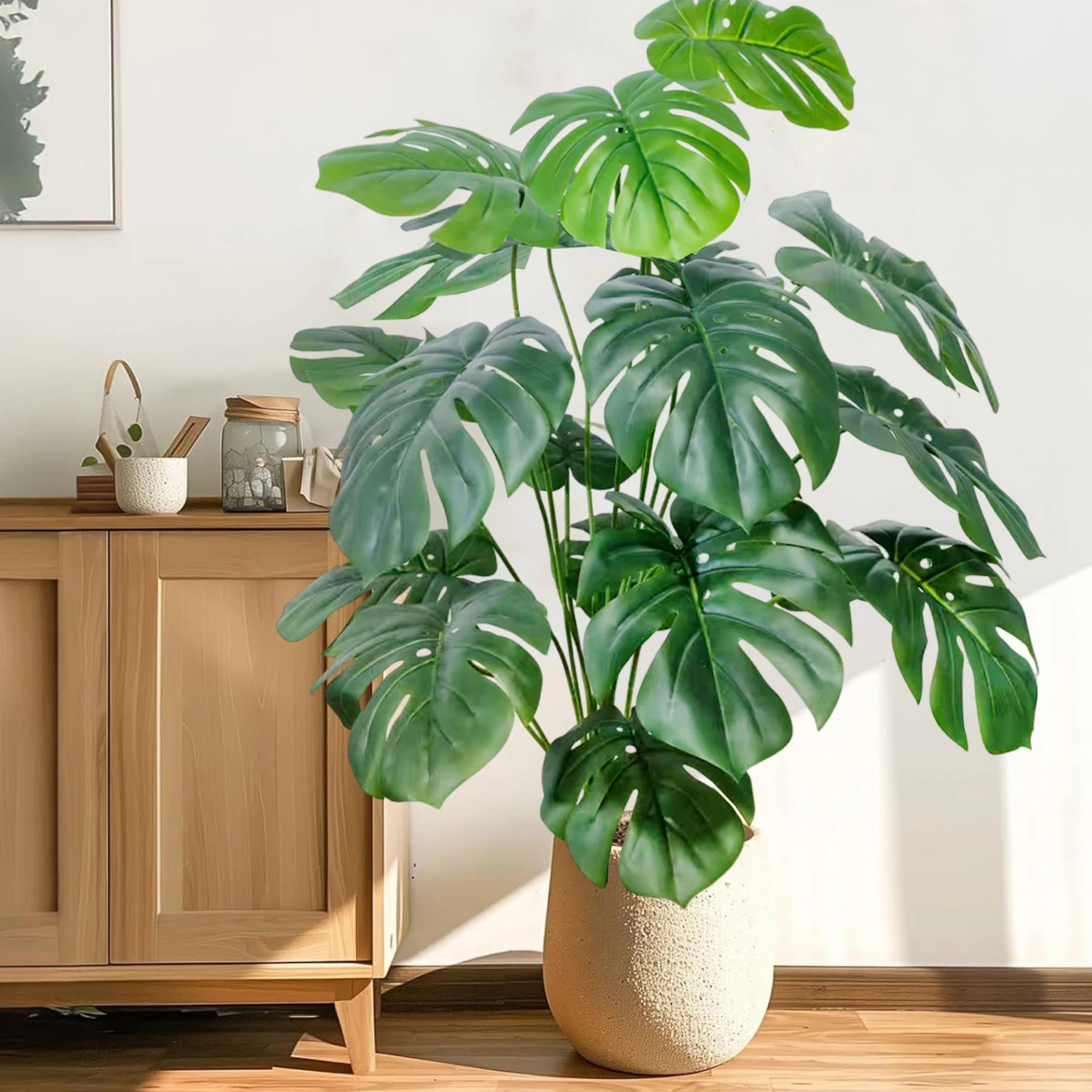 60-135cm (51,9 Zoll) Künstliche Monstera Plastikpflanze im Topf, Dekorativ für Festlichkeiten, geeignet für Heim- und Bürodekoration – Detail 4