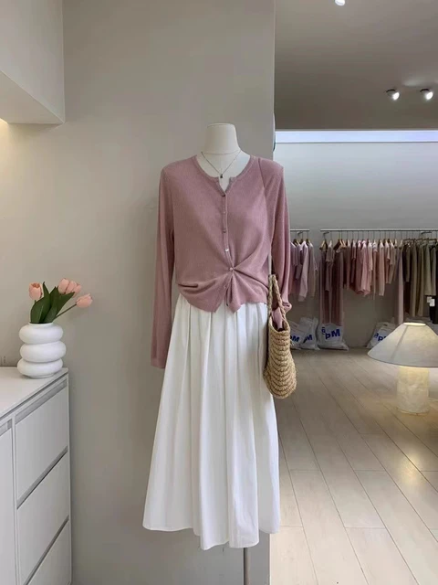 Elegant Women White Long Pocket Skirts For Female Casual