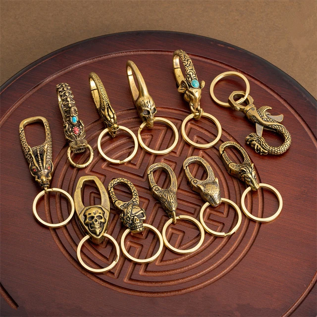 Brass Key Fob Clip Keychain, Solid Brass Keychain Rings