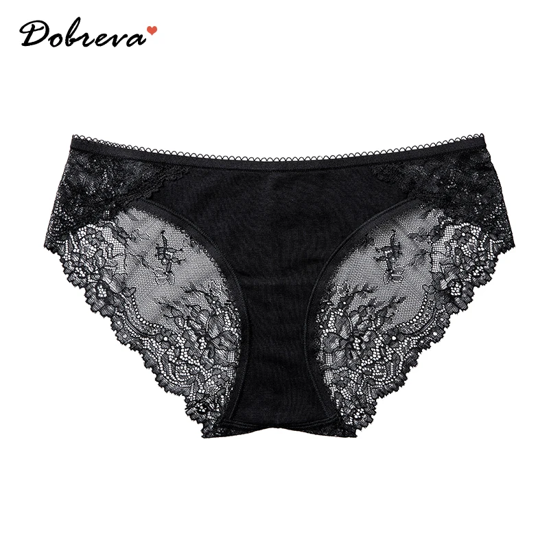 

DOBREVA Women's Sexy Floral Lace Panties Cotton Hipster Low Rise Sexy Transparent Underwear