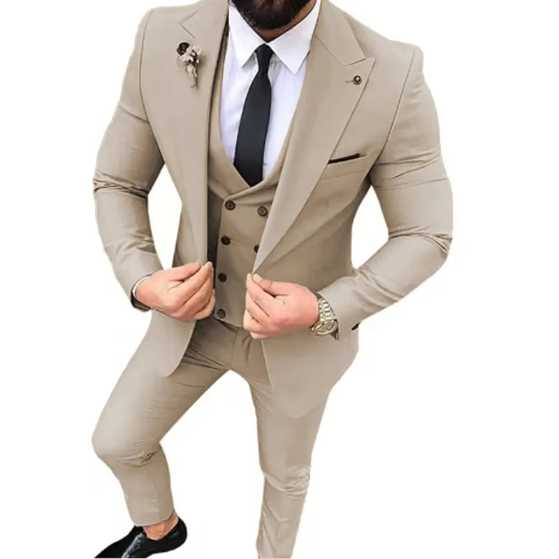 Fashion Suit for Men 3 Piece Blazer Vest and Pant Set Peak Lapel High Quality Male Suit Wedding Dress Banquet Comfy for Men