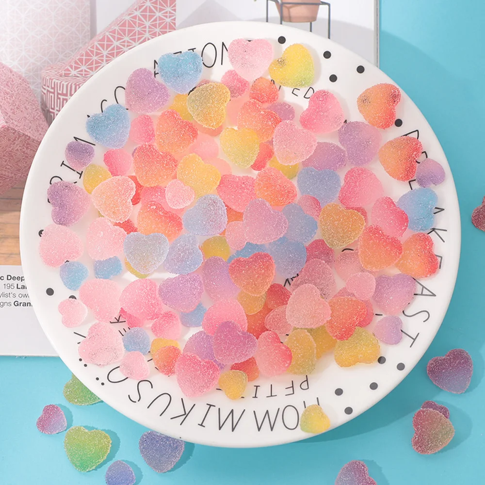 Kawaii Gummy Bear Nail Charm 20pcs Soft Candy Doughnut Heart Animal Nail Art Decoration Mix Colors for Nail Art Cabochons 11MM