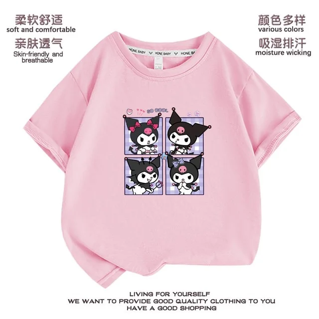 2023 New Sanrio Kulomi Melody Plush Children's Short-Sleeved Summer Dress Girl's T-Shirt Fashionable Bottoming Shirt Gifts