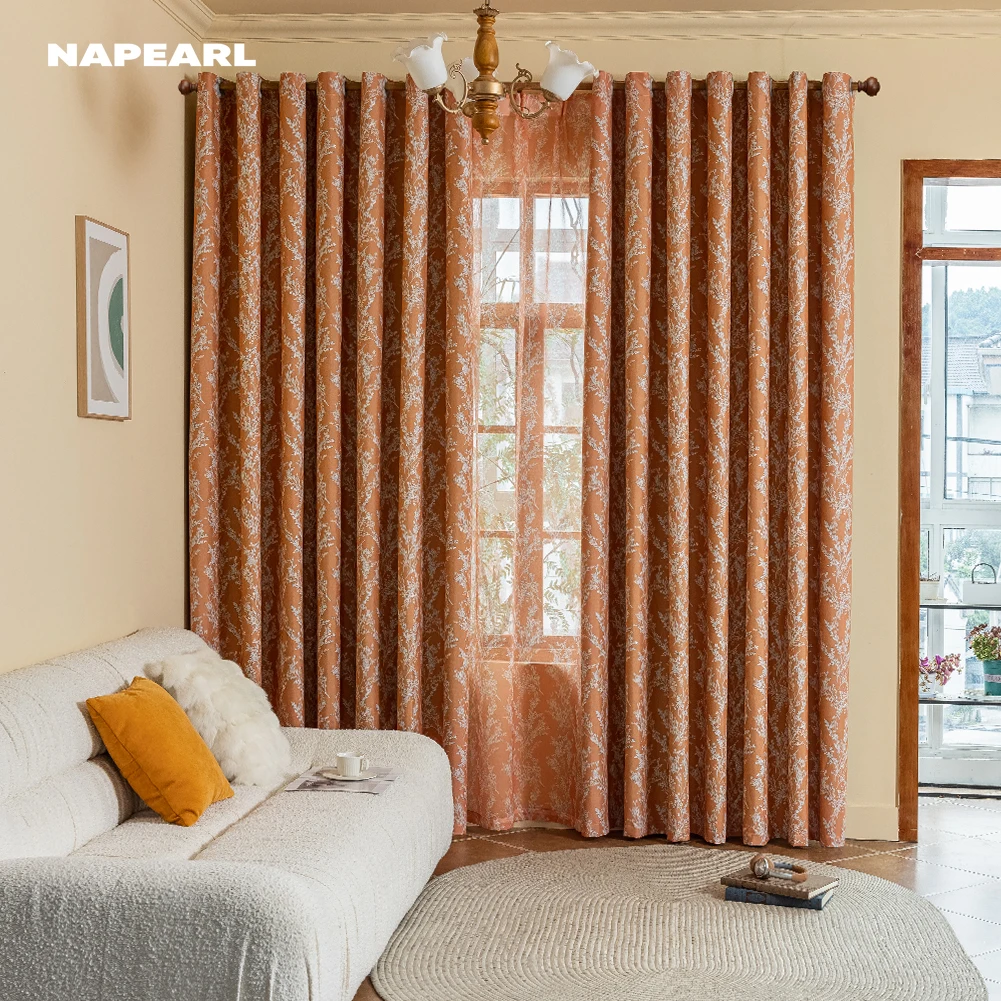 1PC French Retro Style Curtains for Living Room Bedroom Caramel Orange 100% Blackout  Curtains Warm Home Decor - AliExpress, image size:1001x1001