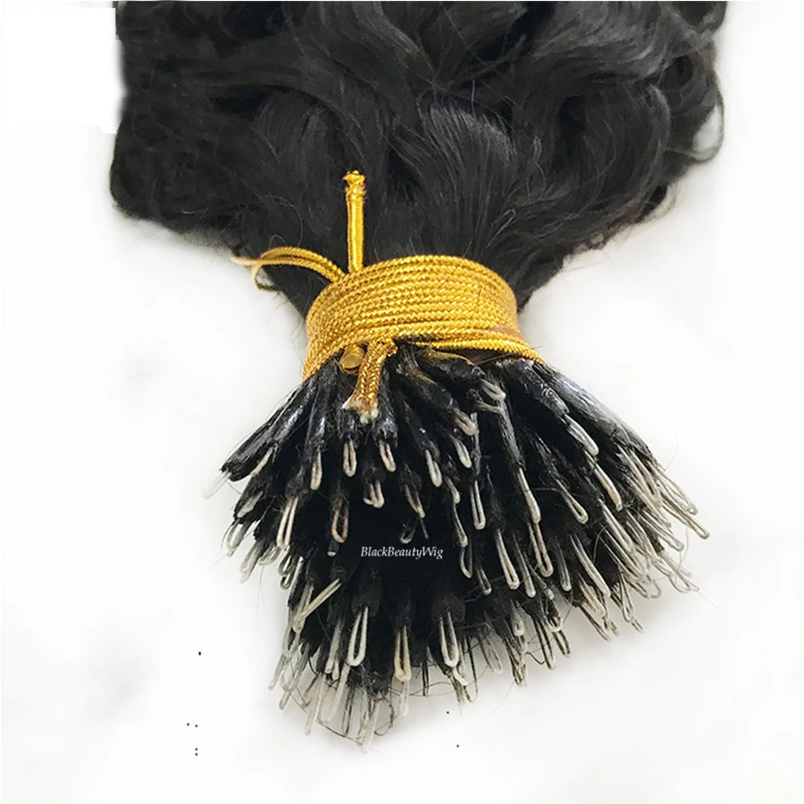 Natural Wave Nano Ring Human Hair Extension Brazilian Remy Hair Microlink Nano Beads Ring Hair Long Natural Wavy 100g 100strands 4