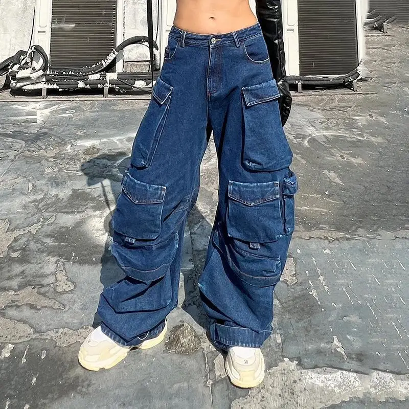 Cargo Pants Women Vintage Street Distressed Wash Baggy Jeans Women Clothing Casual Wide Leg High Waisted Jeans Woman Pants