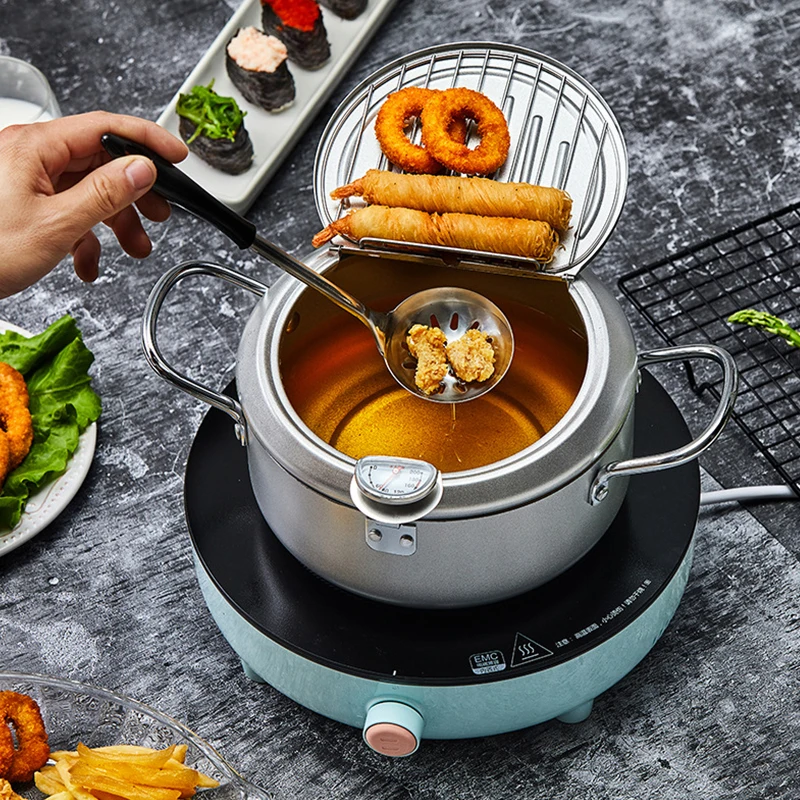 24CM Japanese Deep Frying Pot Oil Fryer with a Thermometer and a Lid 304  Stainless Steel Kitchen Tempura Fryer Pan - AliExpress