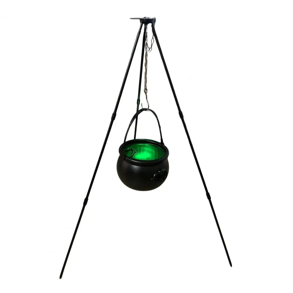 

Theme Decor Enchanting Halloween Witch Cauldron on Tripod with Green Lights Spooky Black Plastic Bonfire Pot Decor for Home