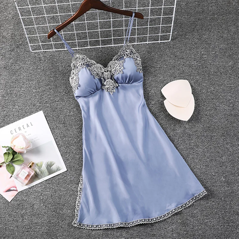 Summer Lace Nightgown Sexy Suspender Nightdress Women Chemise Sleepwear Dress Female Satin Sleepdress Dressing Gown Loungewear