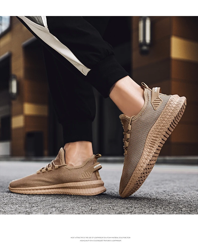 Brown men’s non-slip casual sneakers, breathable lace-up running shoes for outdoor jogging, hiking, and training.022565