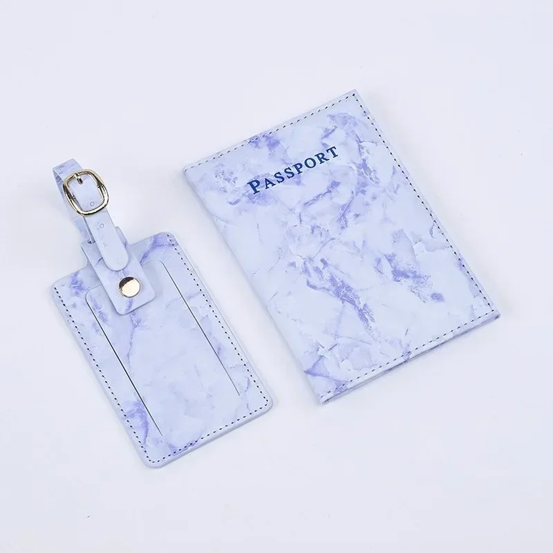 

Colored Marble Soft Leather Passport Holder&Luggage Tags Travel Boarding Luggage Tags Cards Organizer Holder Cover Money Pouch