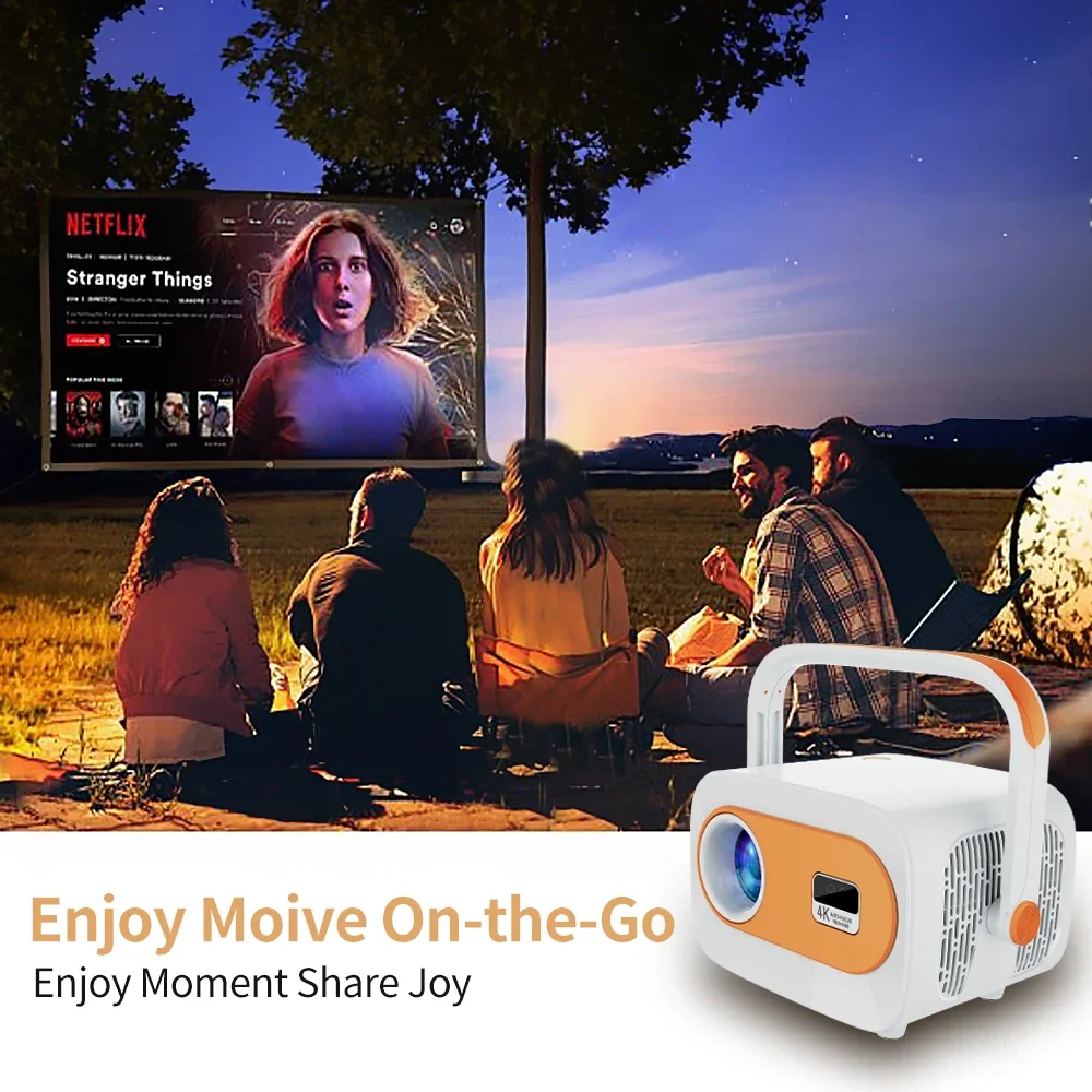Projector 4K Android 13 Wifi6 280ANSI BT5.0 1280P*720P 360 Degree Rotating with Handle Home Cinema Outdoor Portable
