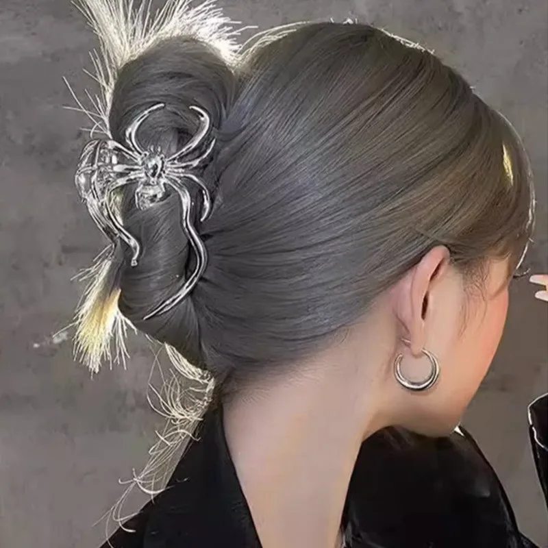 Modne gotyckie klamra do włosów w kształcie pająka-niepowtarzalny metalowy uchwyt, jednolity kolor, średniej wielkości, minimalistyczny styl akcesoria damskie