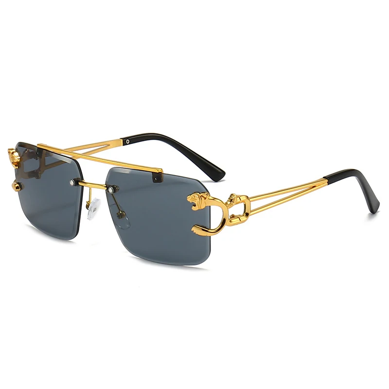 

New Double Bridge Diamond Cut Sunglasses Fashion High-end Leopard Head Gradient Sunshade Metal UV Protection Sunglasses