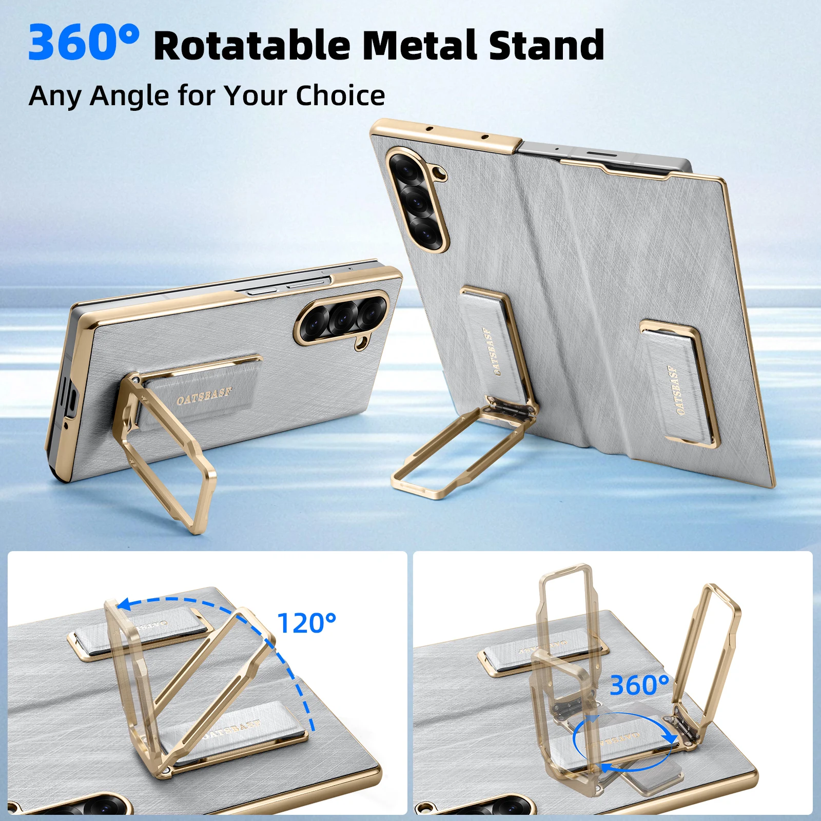 Eary for Samsung Galaxy Z Fold 6 Phone Case With Dual Wristband Leather 360° Rotation Magnetic Stand Full Body Shockproof Cover