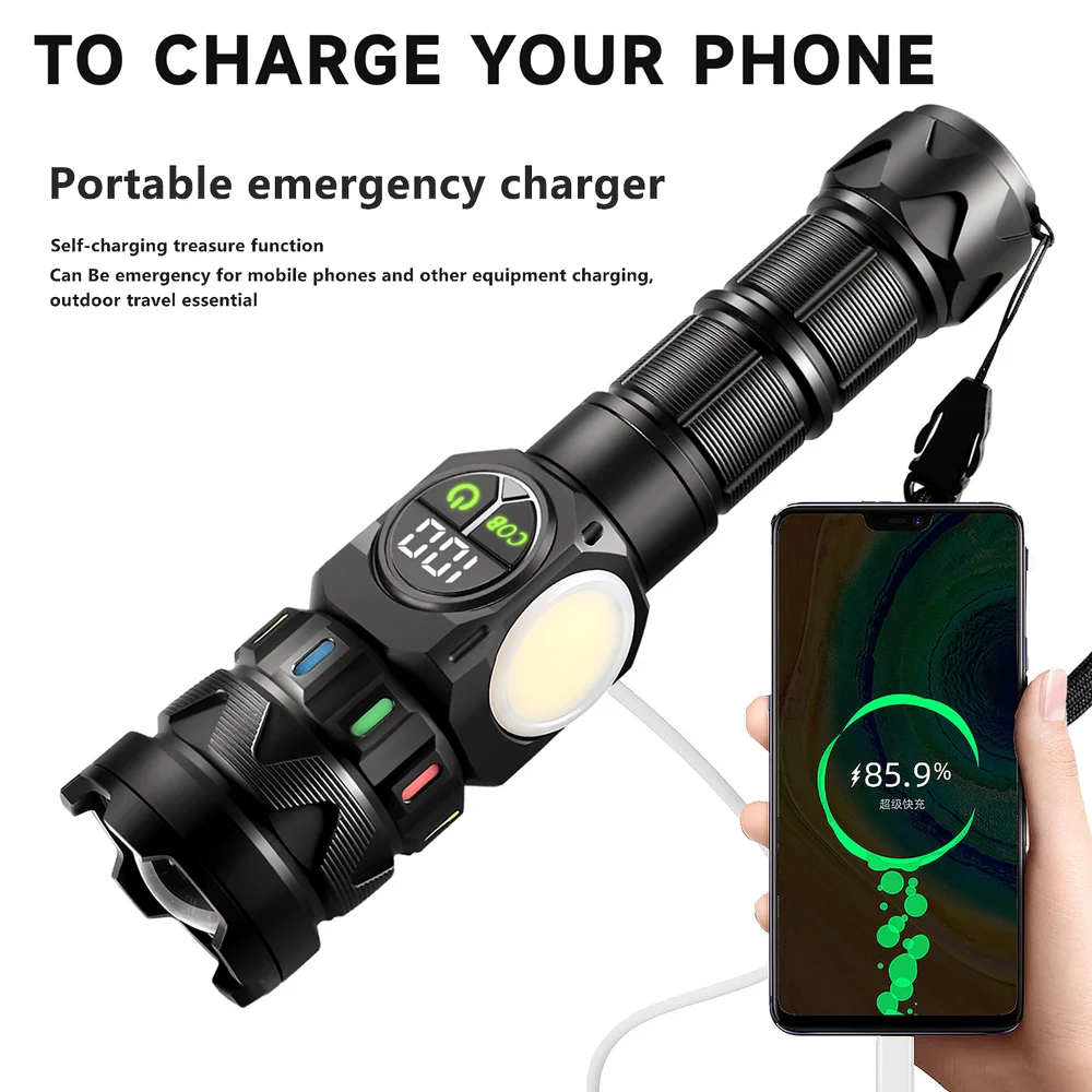 مصباح يدوي LED عالي الأداء، يتميز بإضاءة كاشفة بعي...