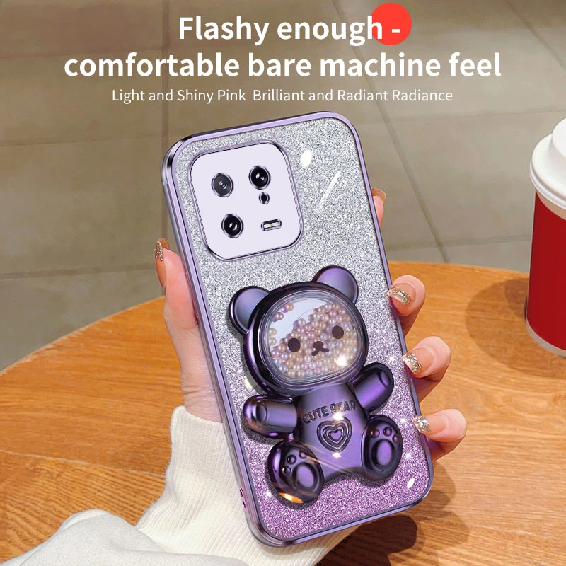 Coque de téléphone à paillettes pour Xiaomi Mi 13 Lite Pro, Mi 13, 14 Pro Lite, 13Lite, 14Pro, 13Pro, Mi 11, 12, motif ours Quicksand_voghion.com