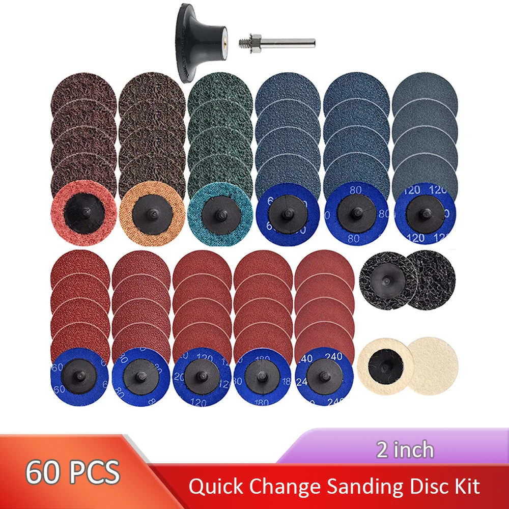 60Pcs Sanding Disc Set 2 inch Quick Change Sanding Discs with Holders