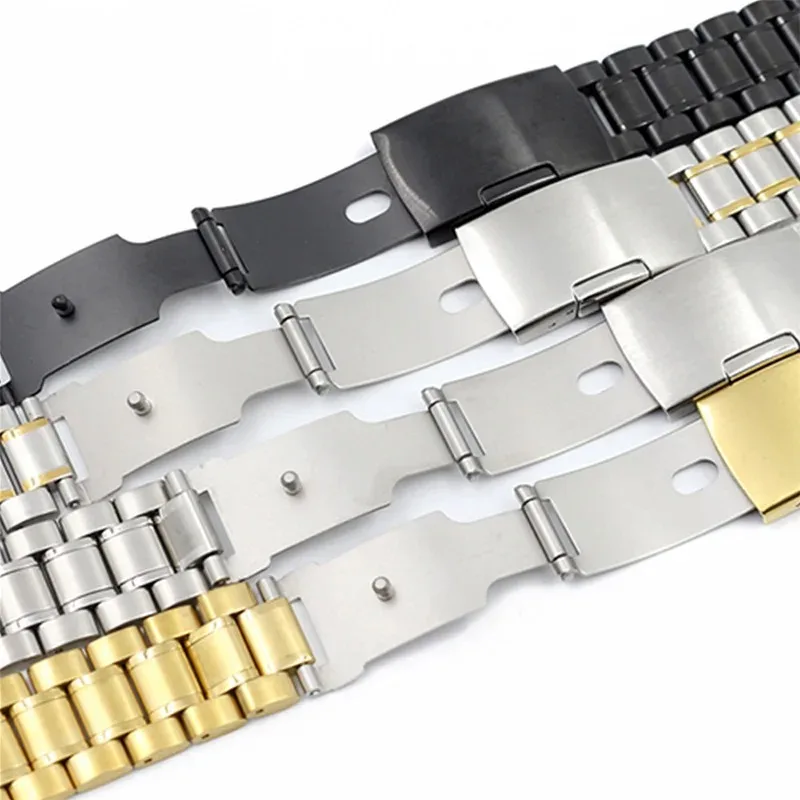 Premium 316L Stainless Steel Curved End Watch Strap with Folding Buckle and Tool