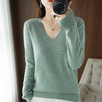 Women's Sweater 2023 Autumn Winter Knitted Pullovers V-neck Slim Fit Bottoming Shirt Solid Soft Knitwear Jumpers Basic Sweaters