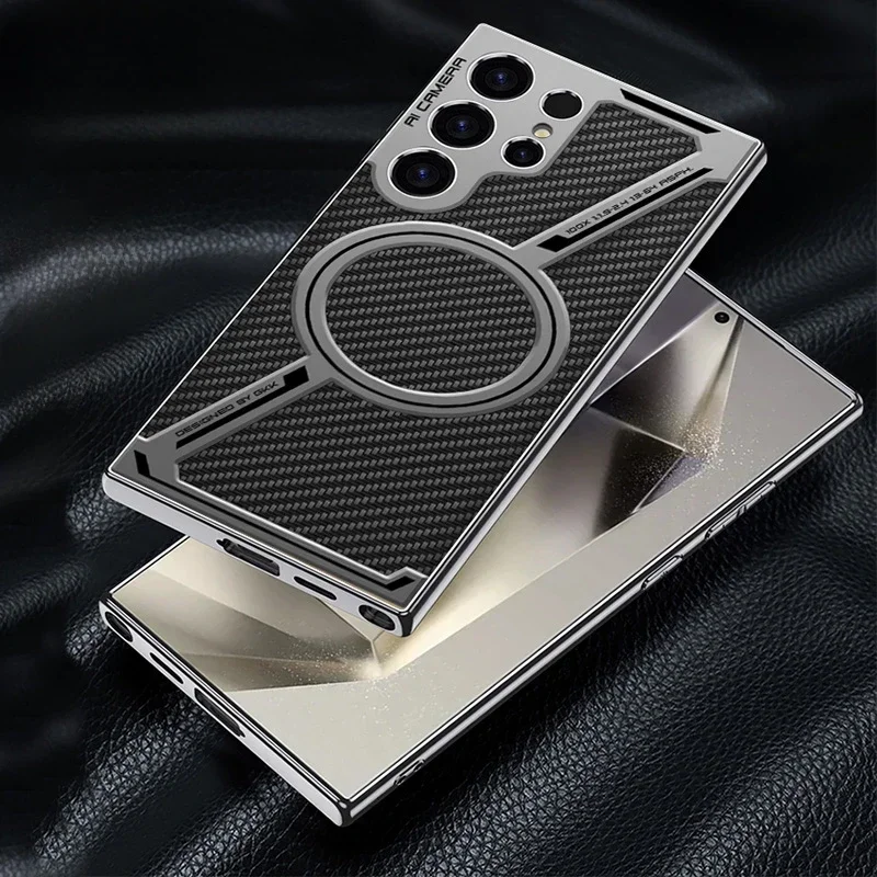 Electroplated Leather Magnetic Wireless Charging Phone Case - Ultra Protective Back Cover
