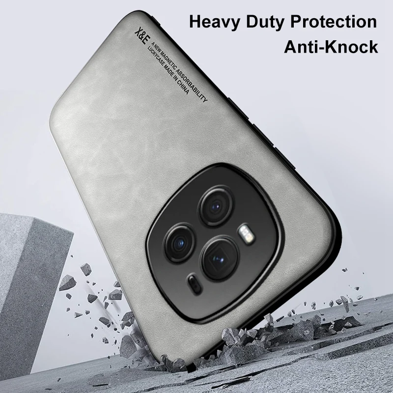 Luxury PU Leather Magnetic Car Holder Phone Case with Silicone Protection