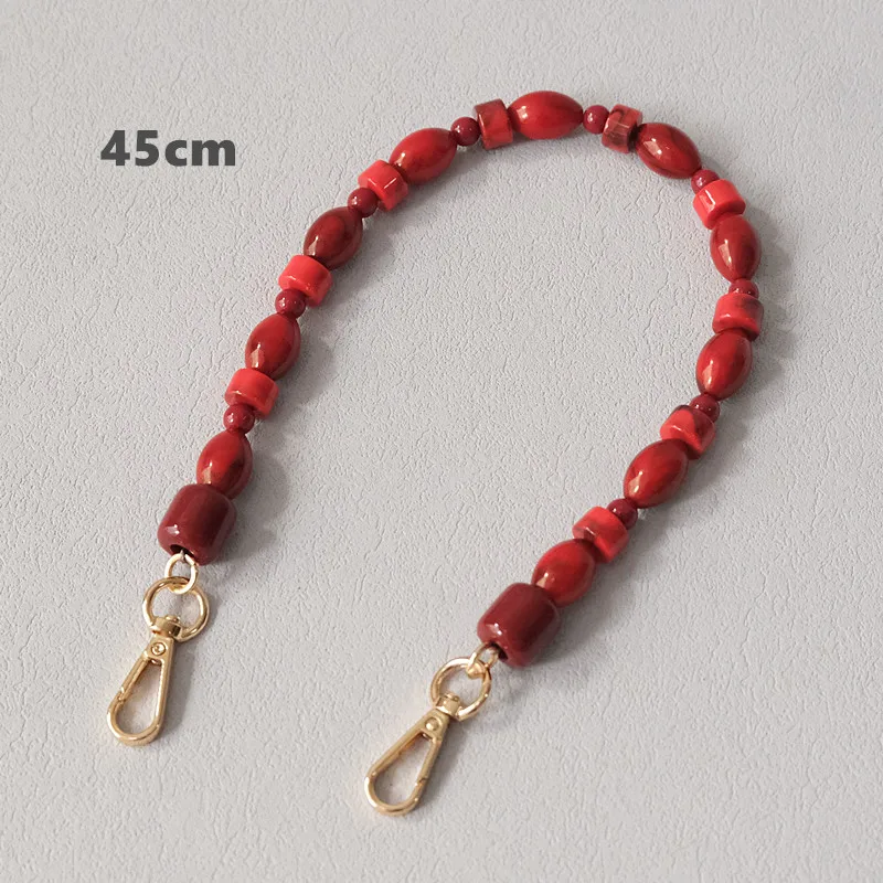 Neue Mode Frau Tasche Zubehör Abnehmbare Vintage Rote Perle Kette Acryl Tasche Seil Strap Frauen Handtasche Schulter Griff Kette – Detail 12