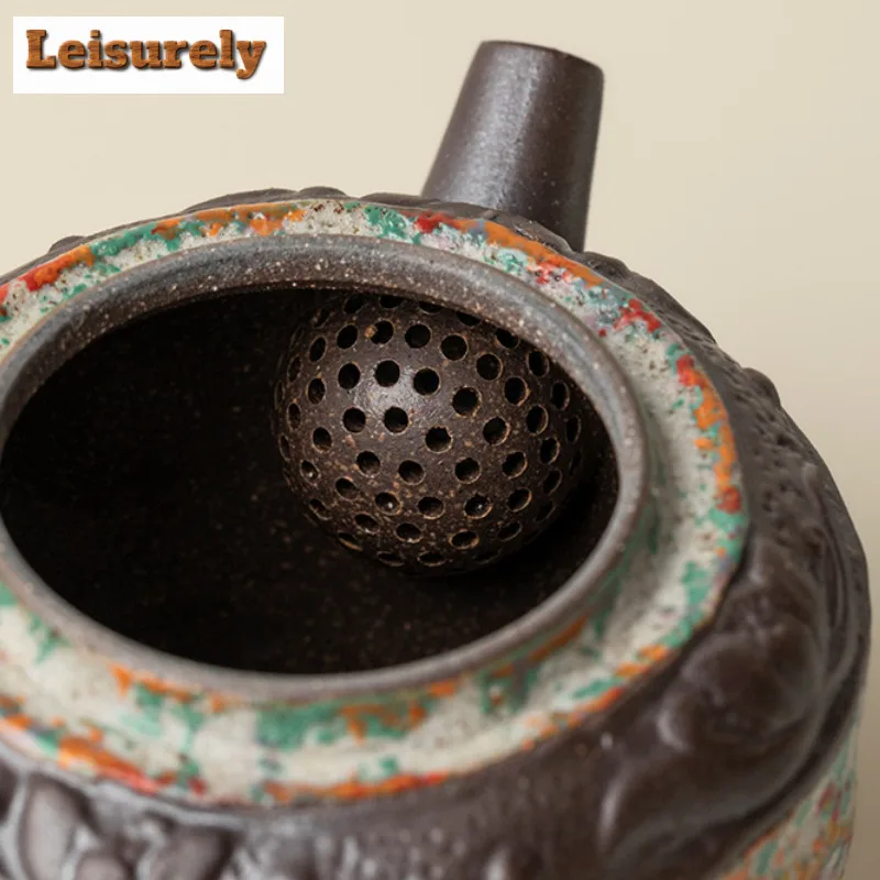 200ml Ancient Lotus Handheld Teapot Boutique Tea Infuser Pot Tea Brewing Kettle With Ball Hole Chinese Tea Set Decoration Craft