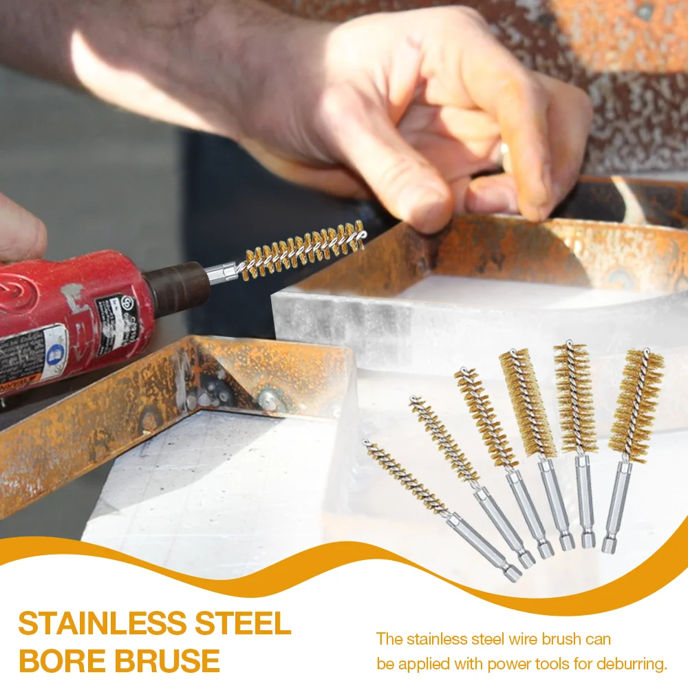 6Pcs Copper WireTube Cleaning Brush Set 1/4" Hex Bar Twisted Wire Hole Brush for Power Drill Impact Driver(8/10/12/15/17/19 mm)