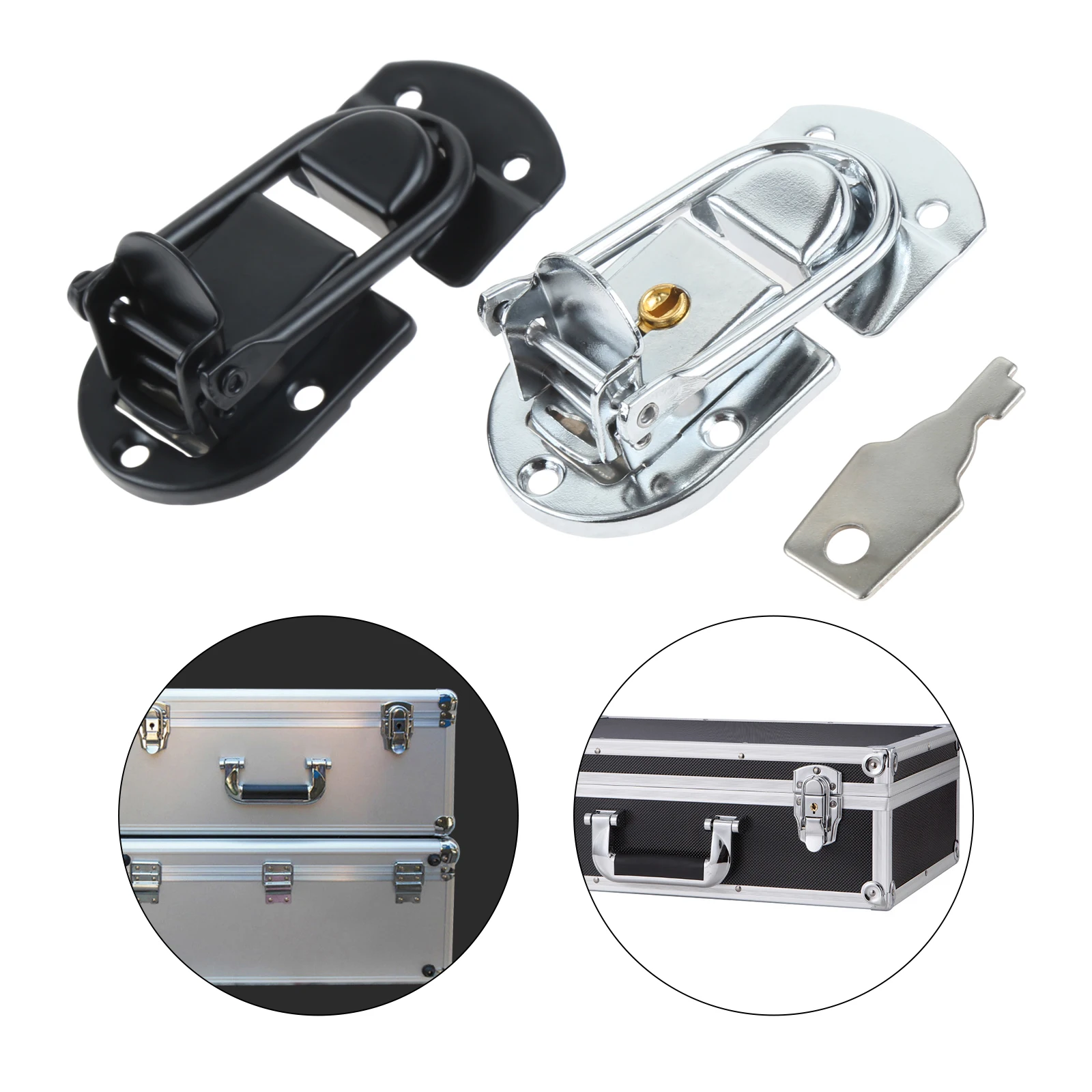 

1pc Metal Box Latch Hasp with/without Key Silver/Black Safe Lock 69*34mm Buckle Aviation Case Cabinet Toolbox Gift Box Fittings