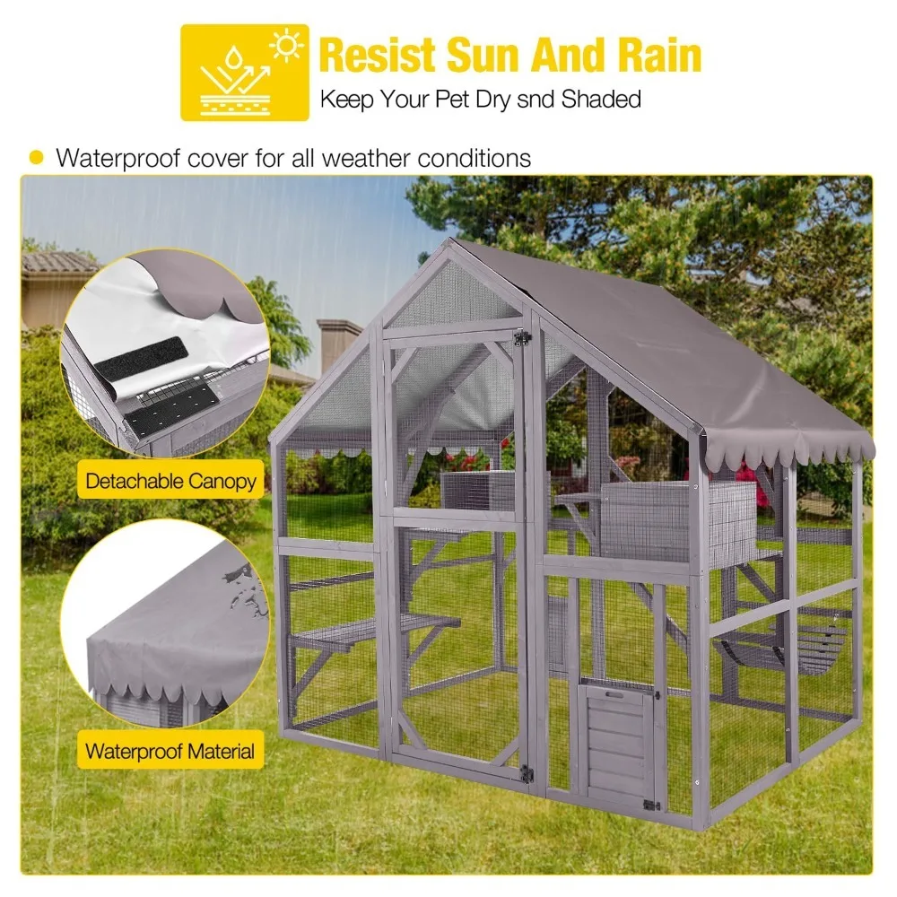 Outdoor Cat Enclosure Large for Multiple Cats, Outdoor Wooden Cat House