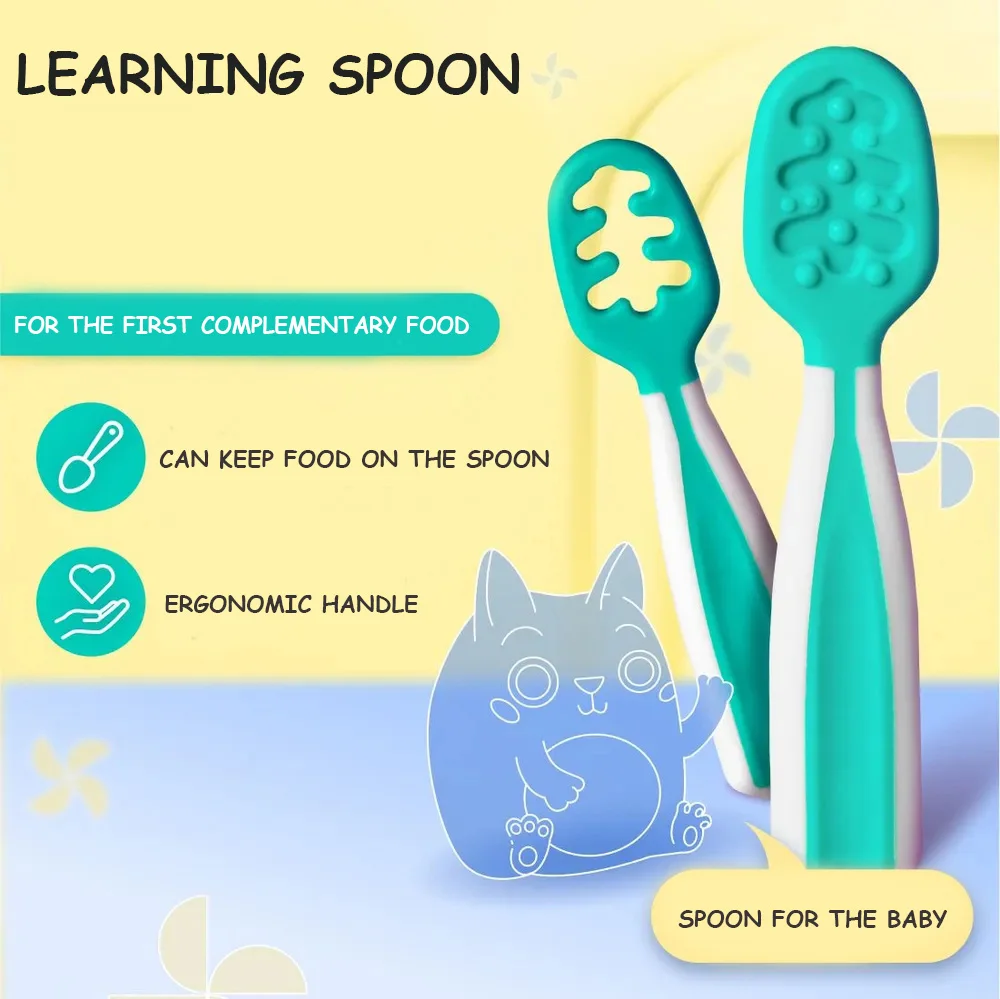 Baby Feeding Spoon Rice Paste Spoon Food Grade Silicone BPA-free Perfect Baby Food And Training Silicone Feeding Set Baby Tableware Set 2pcs