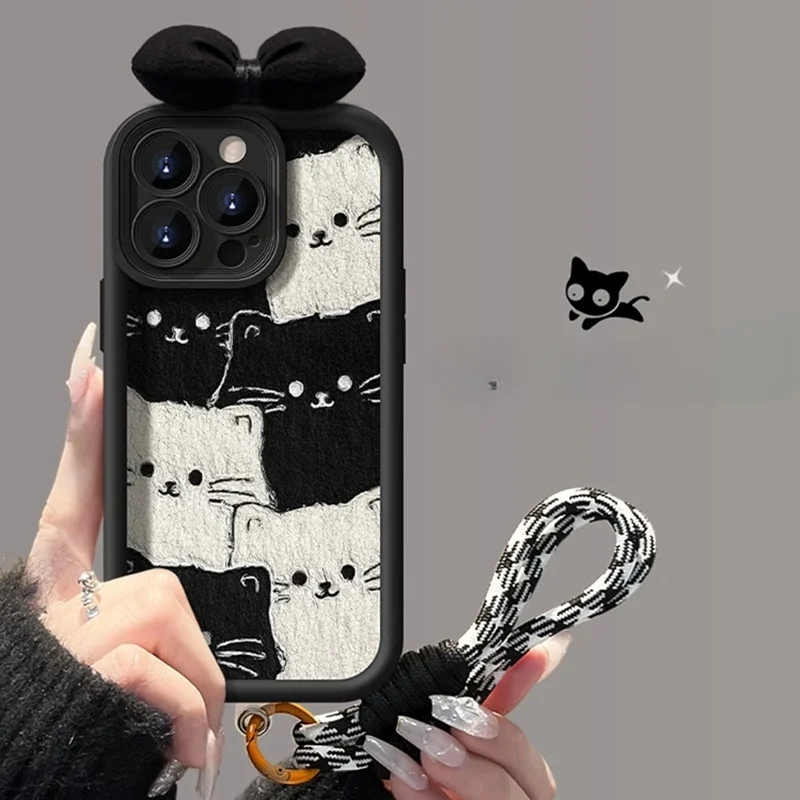 Cat Print Phone Case with Hang Lanyard Cover