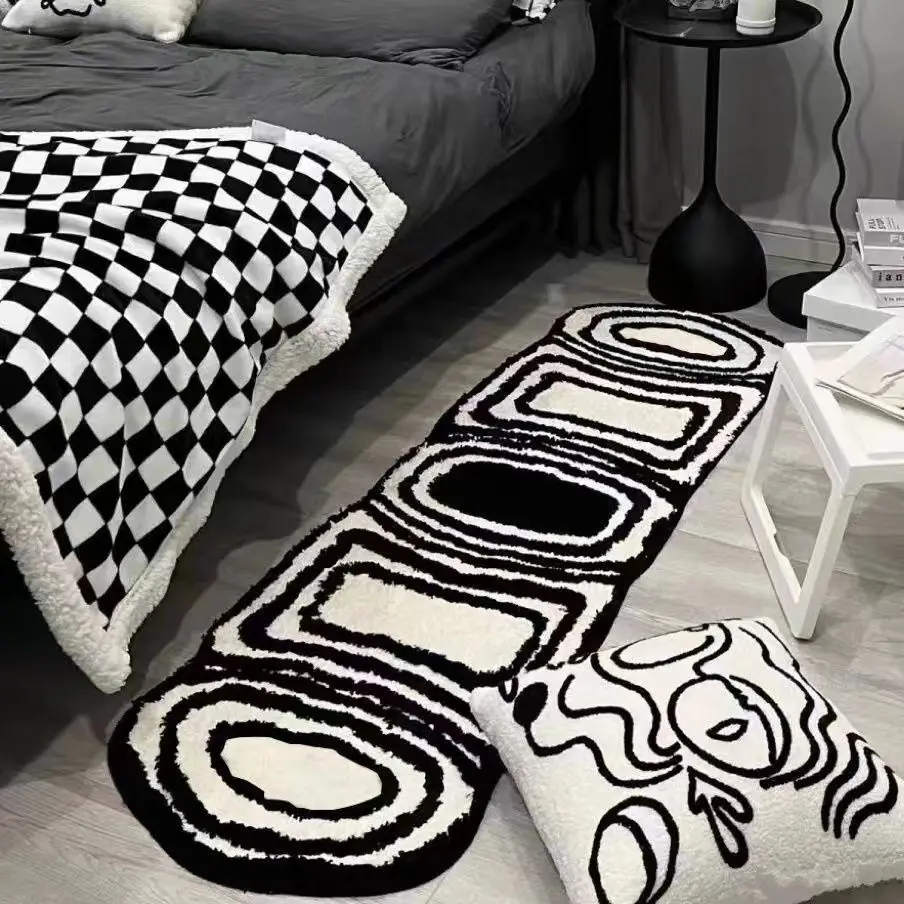 

Modern Checkered Runner Rug for Hallway,Washable Black and White Kitchen Rug Runner Geometric Bathroom Runner