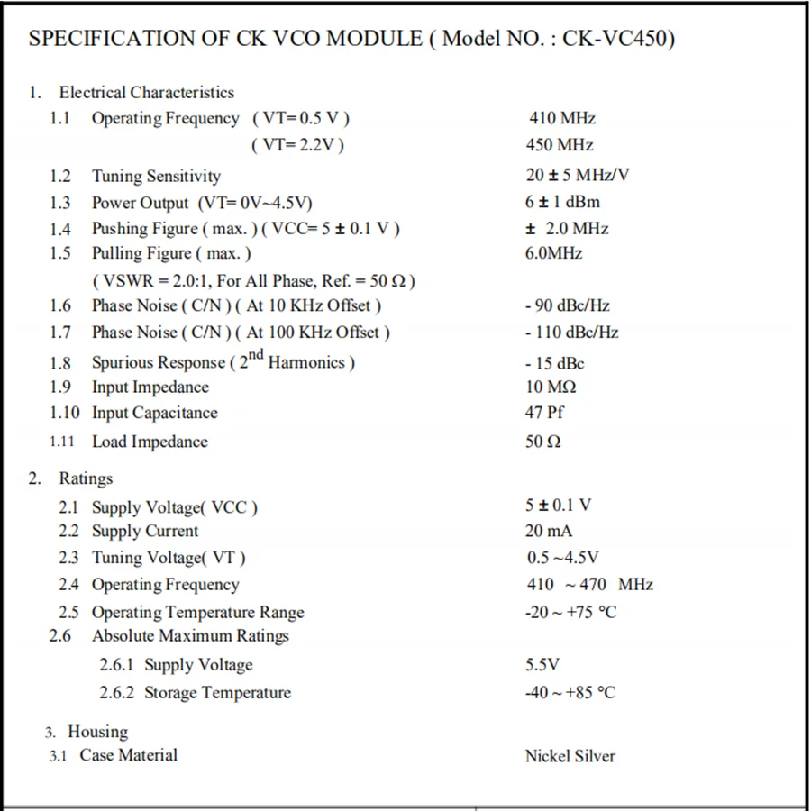 (10pcs) 400-480MHz VC450 VCO 전압 제어 발진기 저주파 7*9*2 7090 UHF 신호 차단기