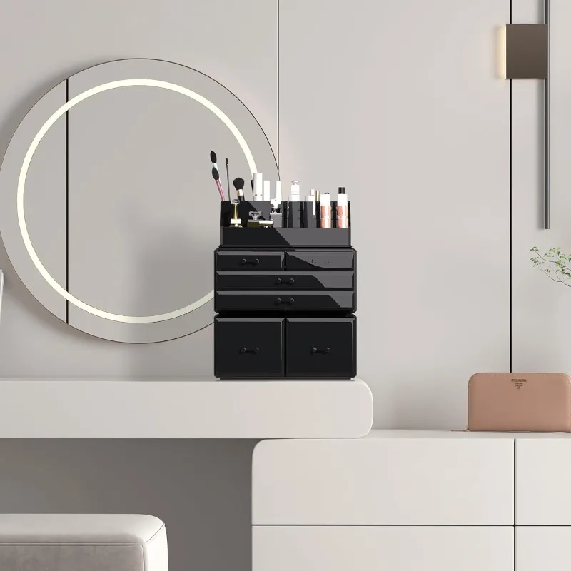 Makeup Organizer 3 Pieces Cosmetic Storage Case with 6 Drawers (Black) 2