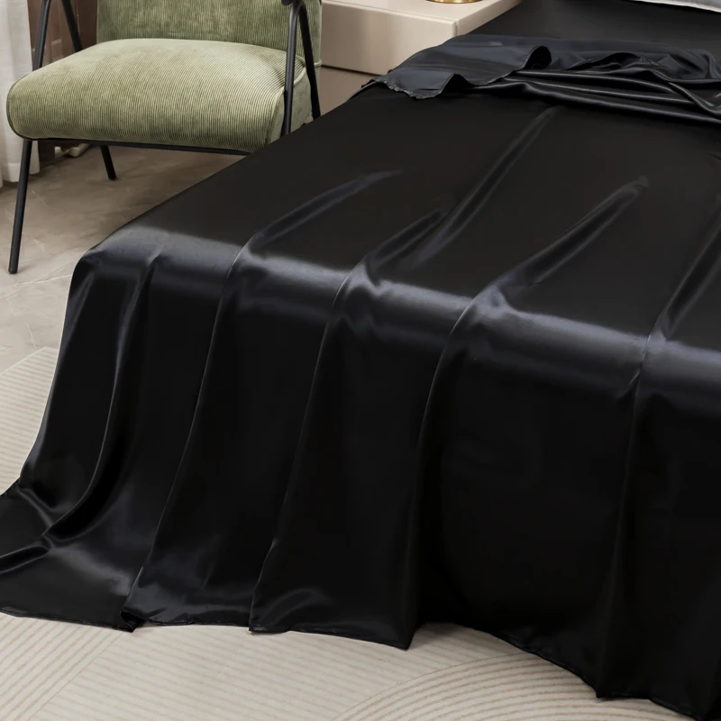High End Black Queen Size Bed Sheet Set Luxury Solid Satin Silk Bedsheet Set High Quality Twin Full King Sheets and Pillowcases 2