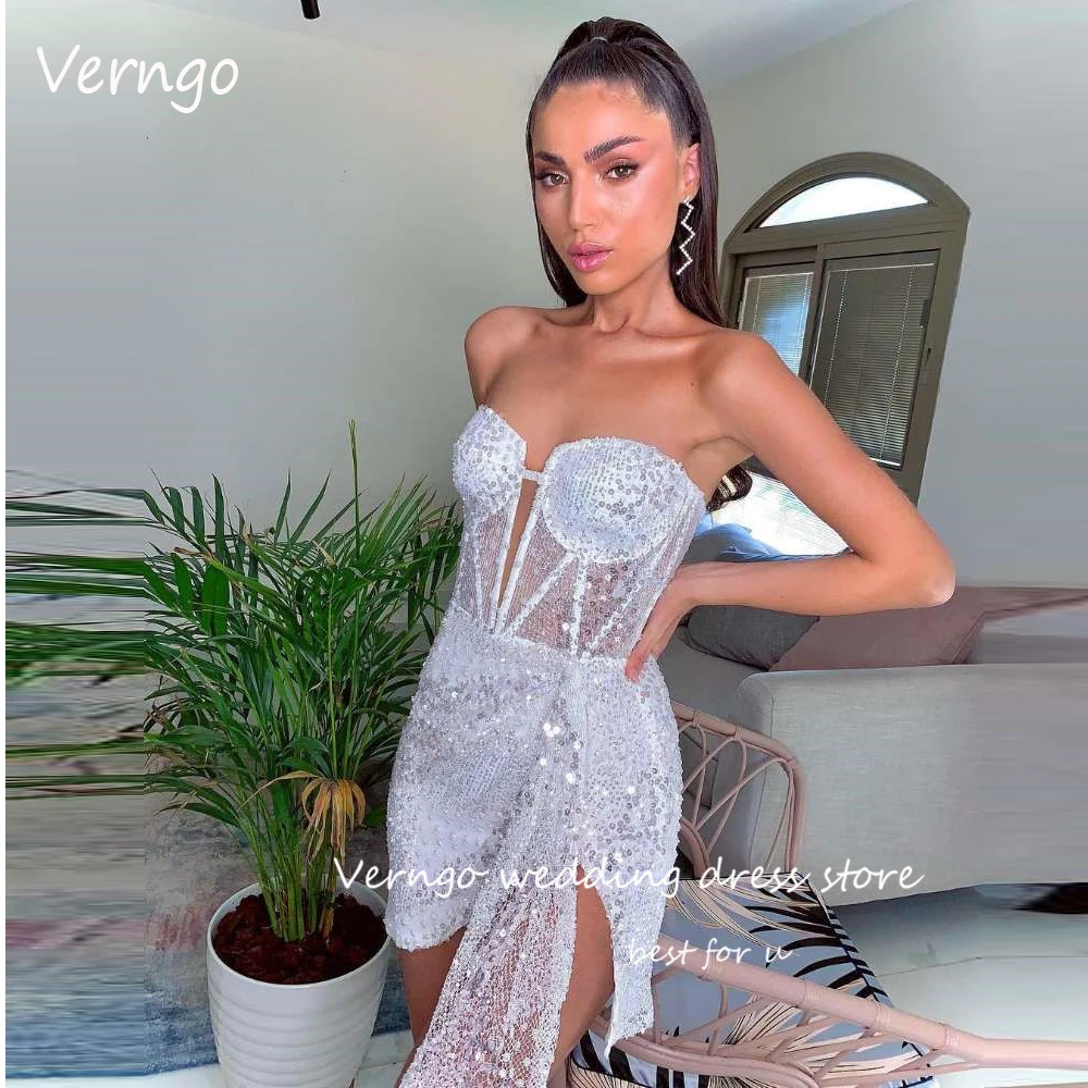 

Verngo 2023 Sparkly Mini Short Prom Party Dresses White Sequin Sweetheart Boning Glitter Evening Formal Cocktail Dress Gown